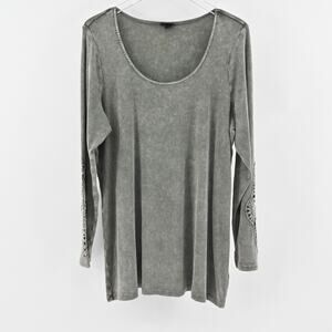 TORRID Top Womens Size 3X Rib Scoop Neck Crochet Long Sleeve in Deep Depths Boho